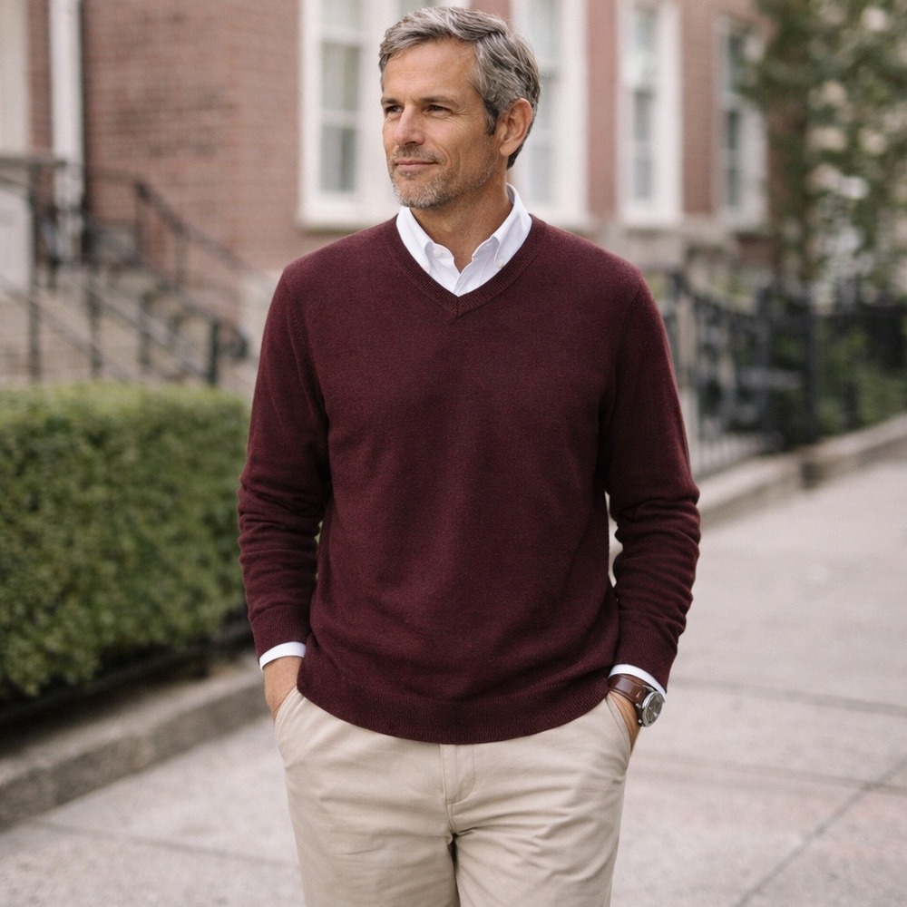 Apt. 9‎ Merino Wool Blend Sweater Mens Size XXL Burgundy Maroon Pullover Preppy